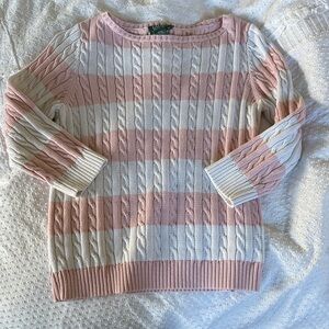 Lauren Ralph Lauren Pink and Cream Cable Knit Sweater